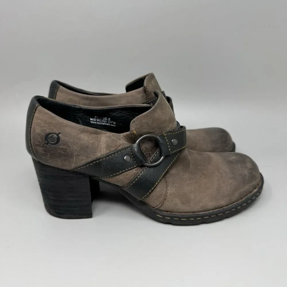 Born Womens Brown Leather Ankle Boots Harness Straps Booties Size 7.5M